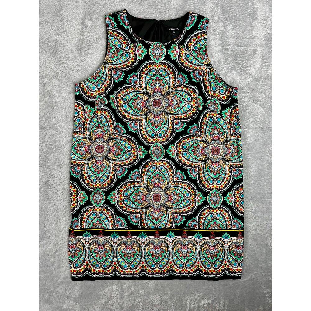 Suite 7 Paisley Cotton Shift Dress 18W Vibrant Mandala Kaleidoscope Knee Length